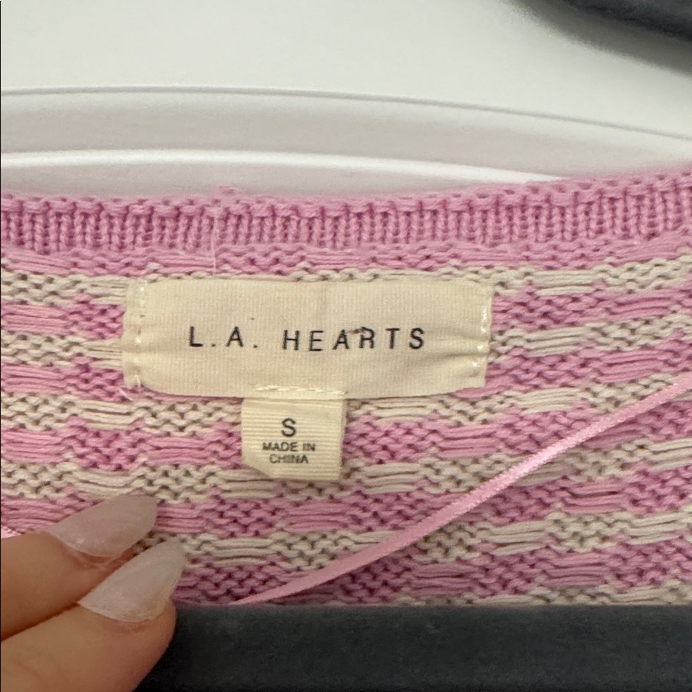 Pink and Cream Knit Square Neck Girly Sweet Crop Top - Picture 3 of 5
